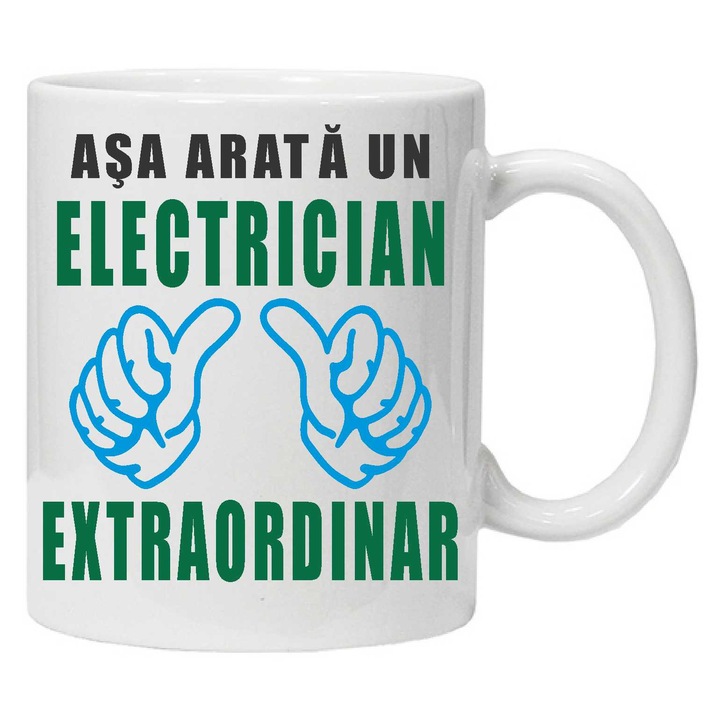 Cana personalizata "asa arata un electrician extraordinar ", CRD PRINT, 330ml, alba