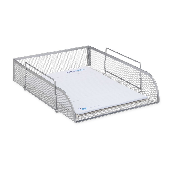 Tava pentru documente, cu manere, metal, argintiu, 8,5 x 26 x 33,5 cm