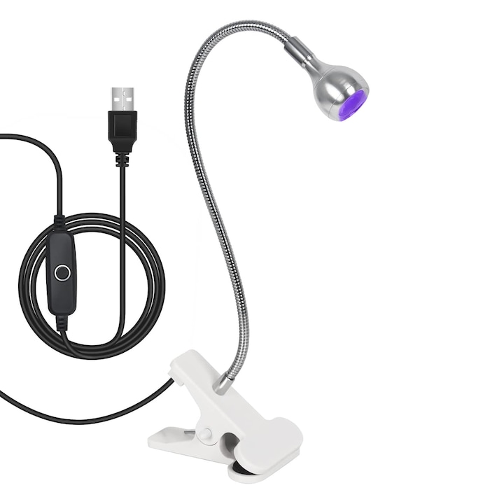 Lampa UV/LED mini Fast Lamp, pentru manichiura si pedichiura, flexibila, cablu USB, JENUOS®, culoare Alb/Argintiu
