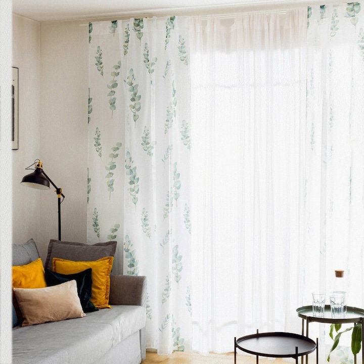 Декоративна завеса EUCALYPTO, HOMLA, в евкалиптови листа, 140x250 см