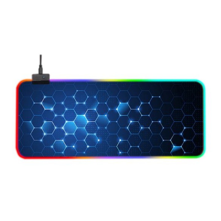 Mouse Pad profesional de gaming, cu iluminare LED RGB, rezistent la apa, 800x300x4 mm, Albastru