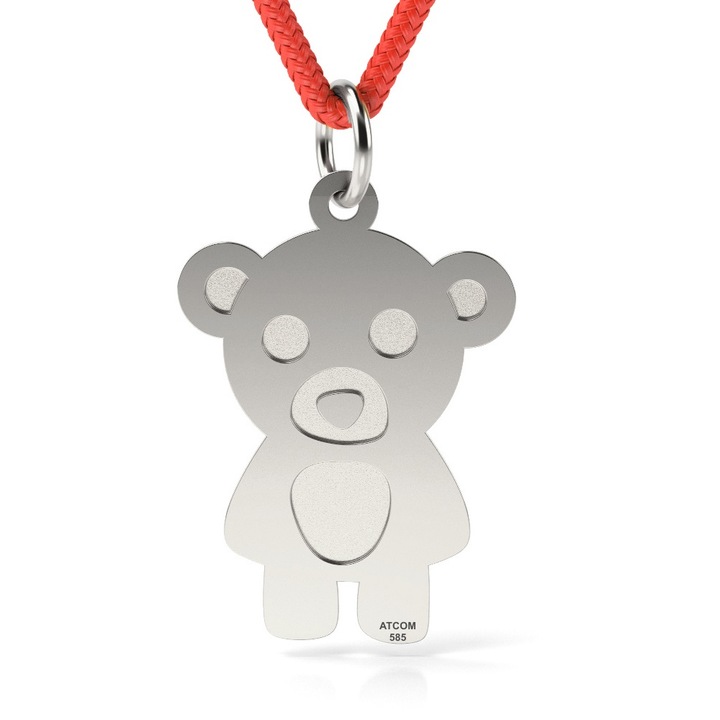 Pandantiv din aur alb cu snur model Teddy Bear