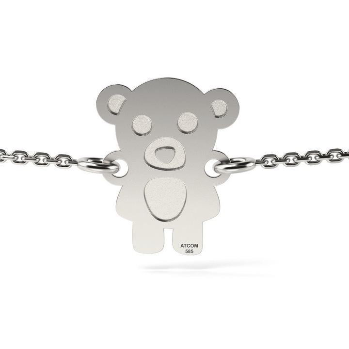 Bratara cu lantisor din aur alb model Teddy Bear