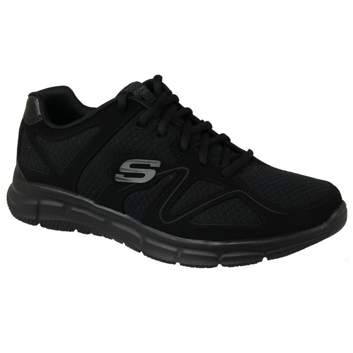 Skechers, Pantofi sport cu garnitura de piele Satisfaction-Flash Point, Negru