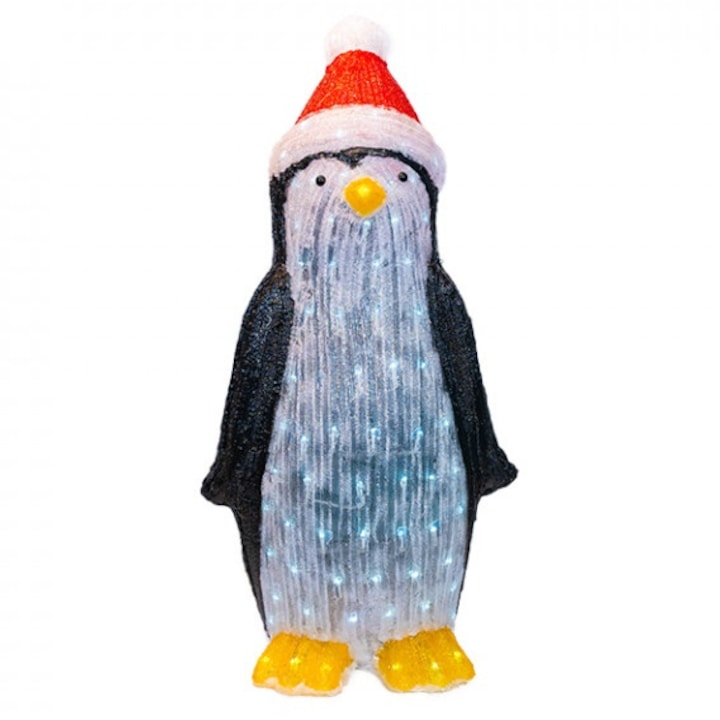 Pinguin decoratiune luminoasa de exterior din acril cu 150 led-uri, 8 jocuri de lumini, culoare multicolor, dimensiune 98 cm, alimentare la priza, MI-1048