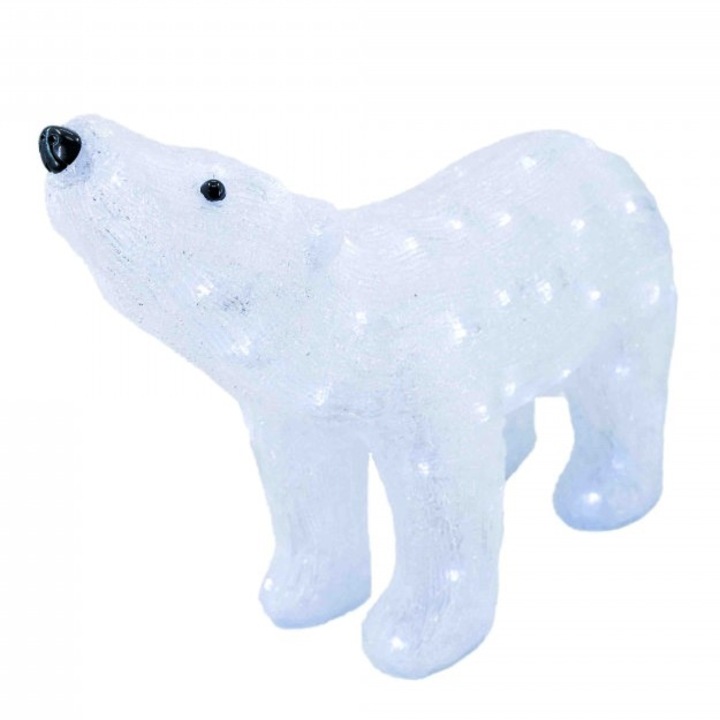 Decoratiune Craciun - Urs Polar, din acril, dimensiune 55x17.5x37cm, 8 jocuri de lumini, 80 led-uri, lumina rece, cablu de alimentare 3m, protectie IP44, MI-1063