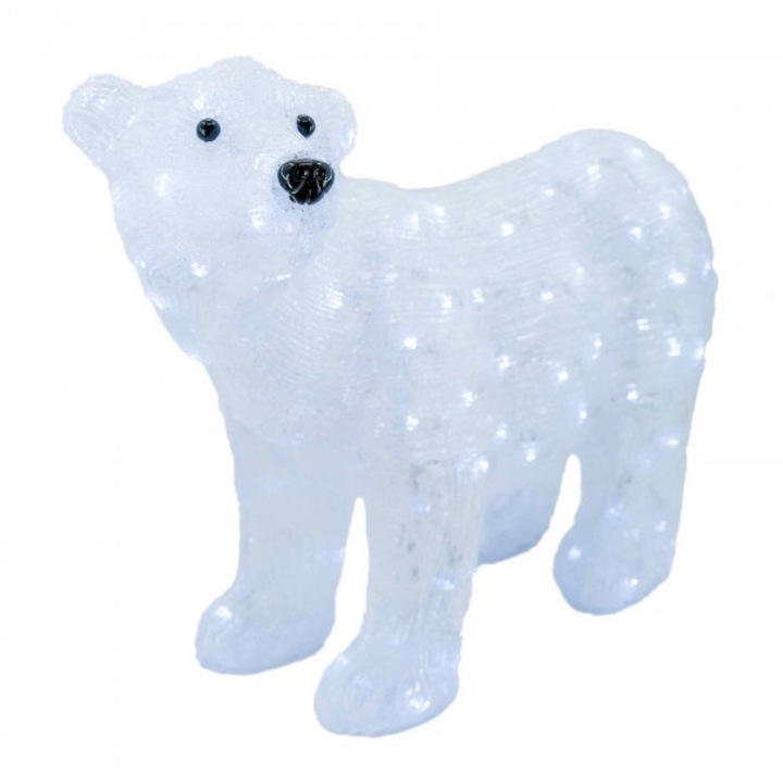 Decoratiune de exterior cu lumini, Urs polar, din acril, dimensiune 58x28x42cm, 8 jocuri de lumini, 120 led-uri, lumina rece, cablu de alimentare 3m, protectie IP44, MI-1068
