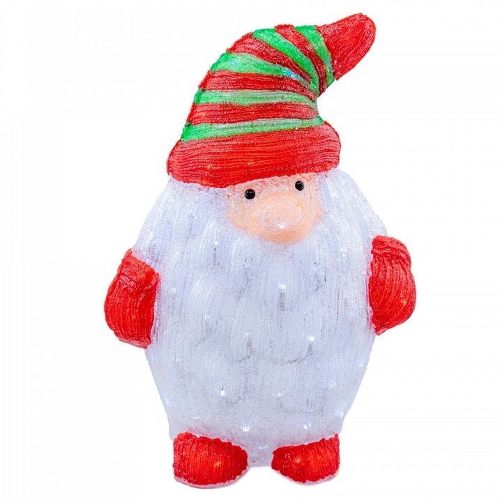 Decoratiune de exterior cu lumini, din acril, Gnom, 96 led-uri lumina rece, dimensiune 65cm, 8 jocuri de lumini, HB-205