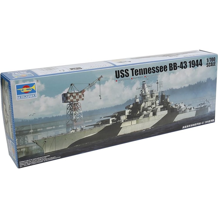 Kit de construit nava de razboi USS Tennessee BB-43 1944, Lungime 27.2 cm, Scara 1:700, 14+