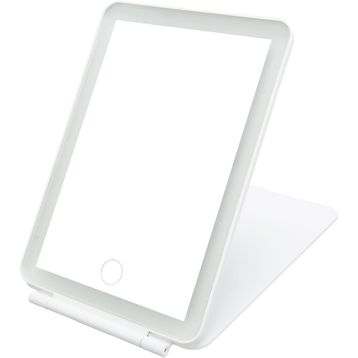 Преносимо и сгъваемо огледало за грим с LED светлина и 10-кратно увеличително огледало, осветено и USB акумулаторно за пътуване, с 80 светодиода, 2000mAh батерия, 3 цвята на осветление, настройка чрез докосване