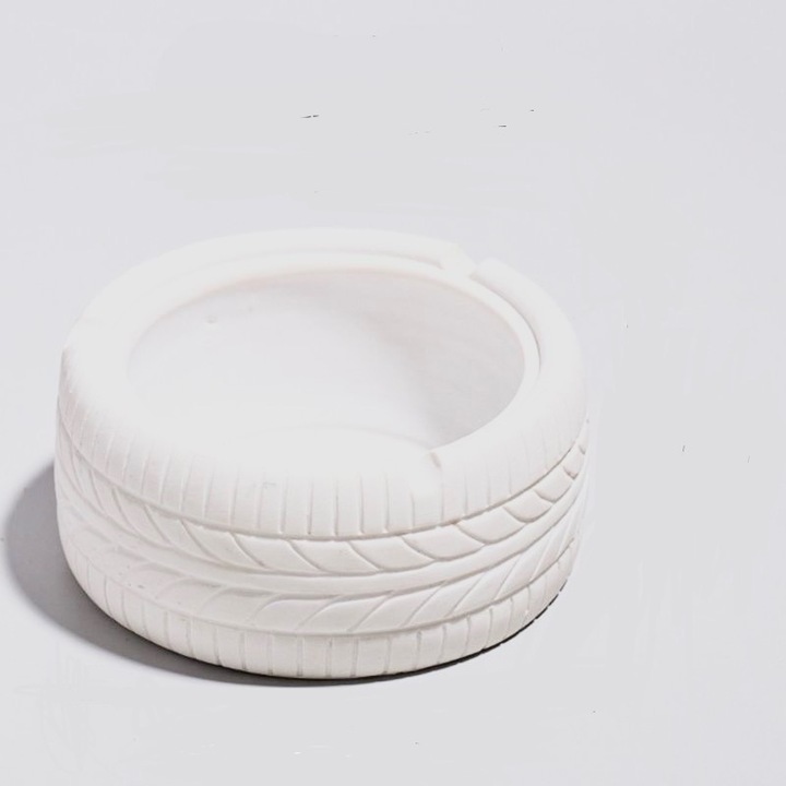 Scrumiera in forma de anvelopa auto, 9x9 cm, Alb