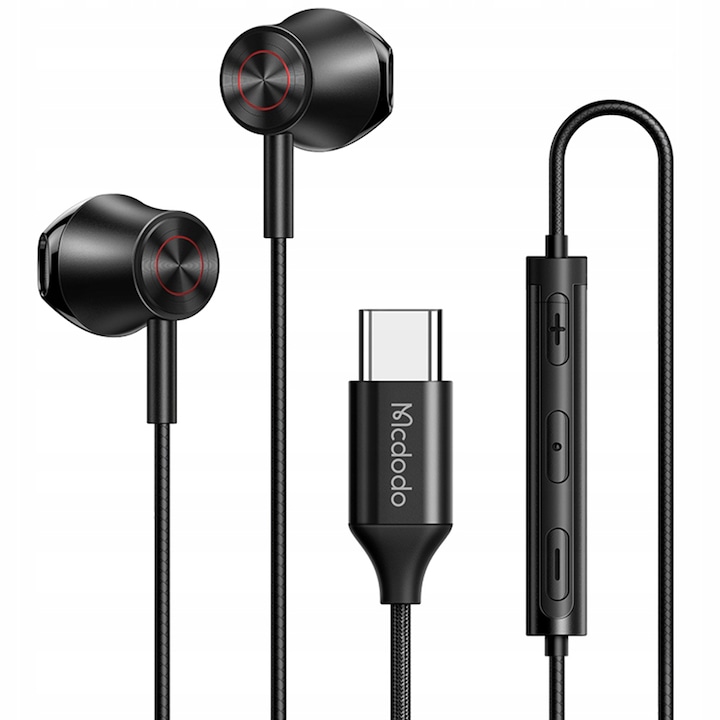 Casti, Mcdodo, USB-C in-ear cu microfon si DAC, pentru Samsung / iPhone 15 / Plus / Pro / Max / Xiaomi / Oppo, 1M, Negru