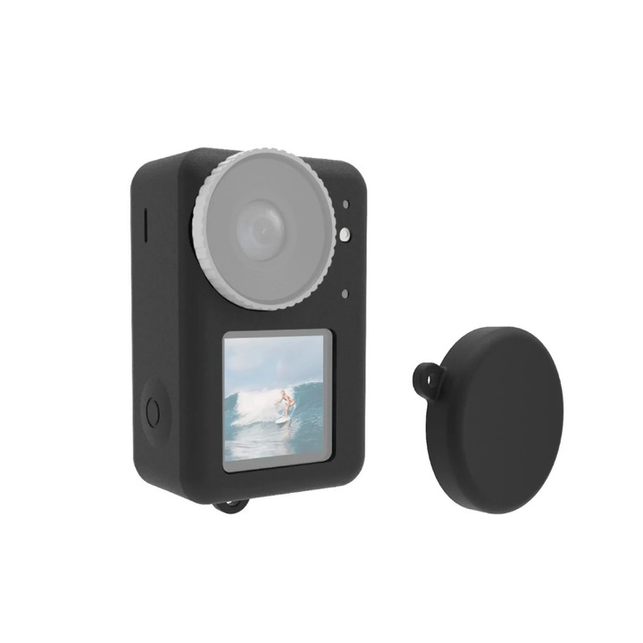 Szilikon védőtok DJI OSMO Action 3 sportvideokamerához szilikon lencsevédő borítással, fekete