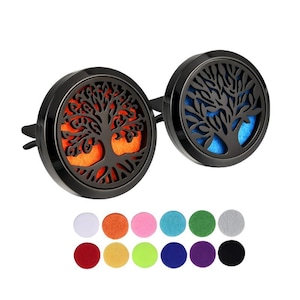 Set 2 Difuzor auto aromaterapie, SZJY®, J267, cu 12 discuri din fetru, pentru uleiuri esentiale, parfum, cu inchidere magnetica si montare pe air vent, negru