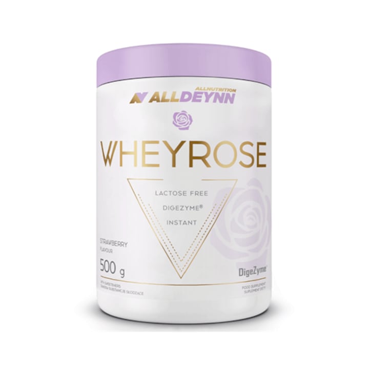 Proteine din zer, pudra proteica, ALLDEYNN WHEYROSE, 500g, aroma Ciocolata cu nuca cu bucatele de fursecuri, fara lactose, enzime digestive