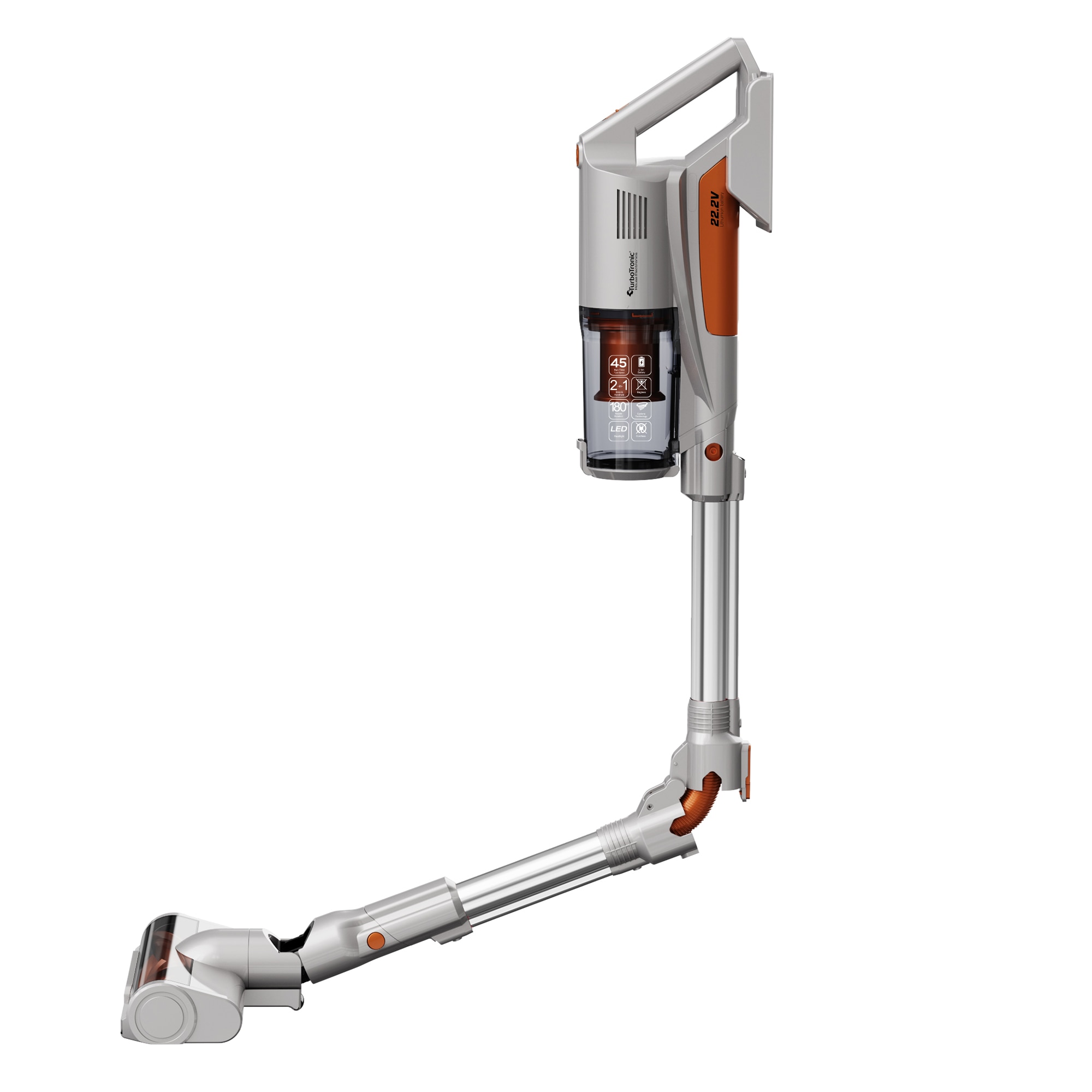 Aspirator portabil 2in1 TurboTronic TT-CV11 Cyclone11 Ultra-Light Stick, 0, 6l, baterie Li-ion, 22, 2V, 45 minute autonomie, gri