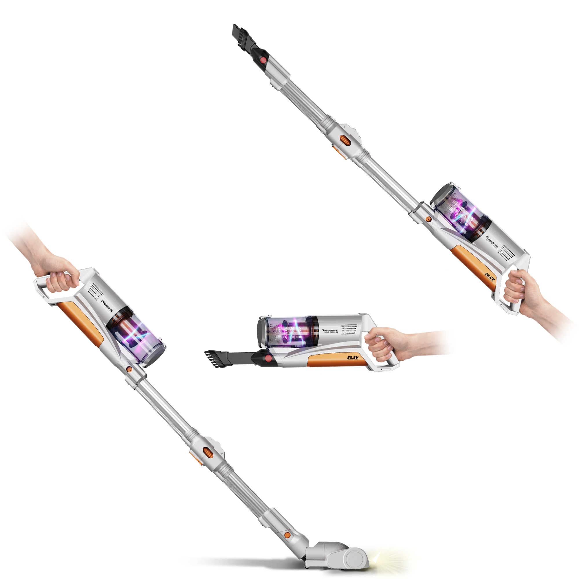 Aspirator portabil 2in1 TurboTronic TT-CV11 Cyclone11 Ultra-Light Stick, 0, 6l, baterie Li-ion, 22, 2V, 45 minute autonomie, gri