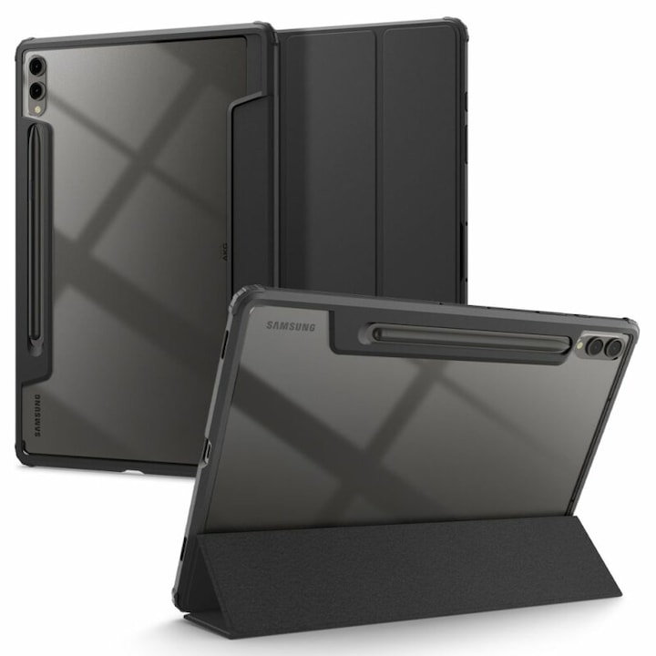 Защитен флип капак за таблет, съвместим със Samsung Galaxy Tab S9 Plus, Ultra Hybrid Pro, със стойка и слот за писалка, черен