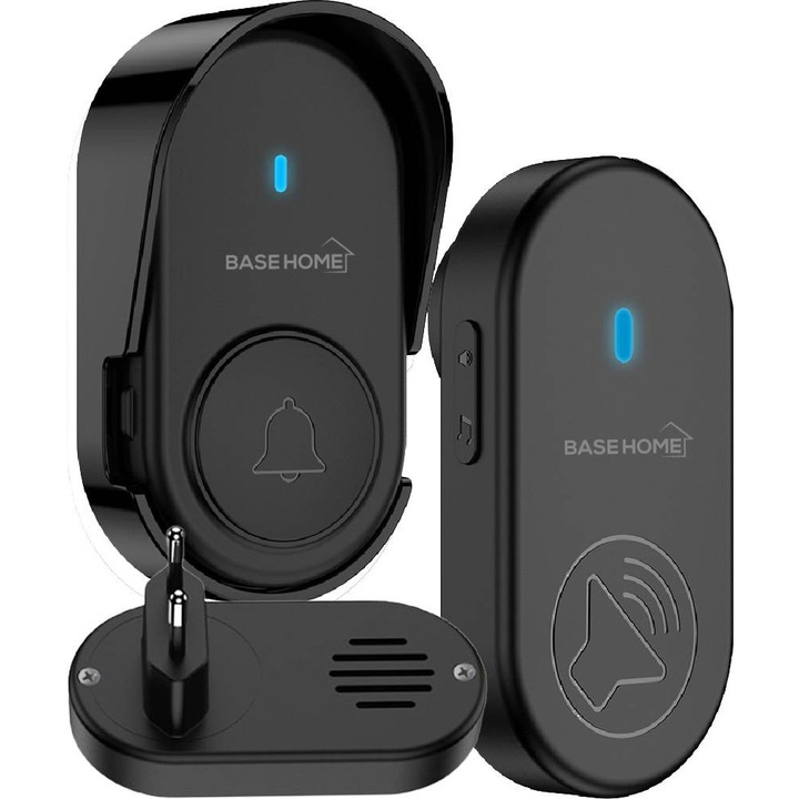 Sonerie Fara Fir/ Wireless, Base Home, Distanta 250 de Metri, 38 de Melodii, Negru