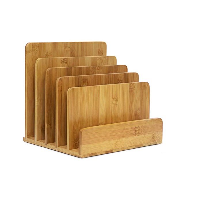 Поставка за документи, 5 отделения, изработена от бамбук, 23 x 24,5 x 20,5 cm