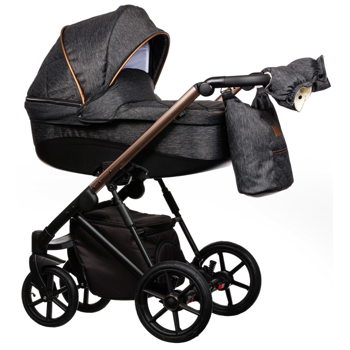 Carucior 2 in 1 reversibil pentru copii, Paradise Baby, 12kg, 0-48 luni, Negru/Gri