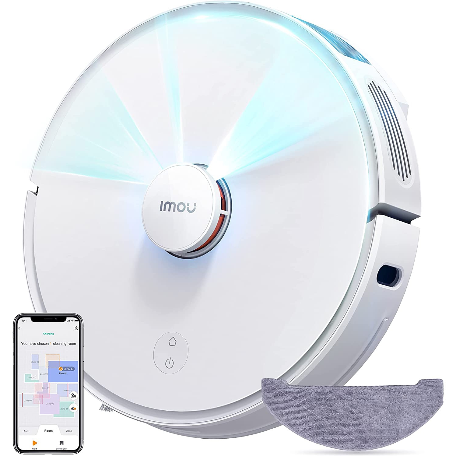 Robot de aspirare Imou RV1C, 50 W, putere de aspirare pana la 2700 Pa, autonomie max 110 min, navigare Laser, baterie 3200 mAh, capacitate rezervor apa 250 ml, capacitate cos praf 300 ml, alb