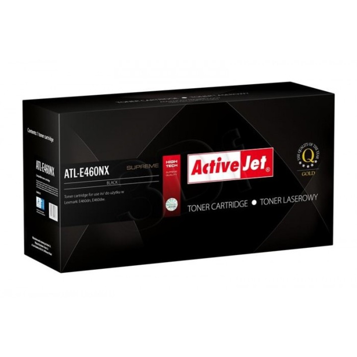Тонер, Activejet, модел ATL-E460N, заместител на Lexmark E460X21E; 15 000 страници; черен