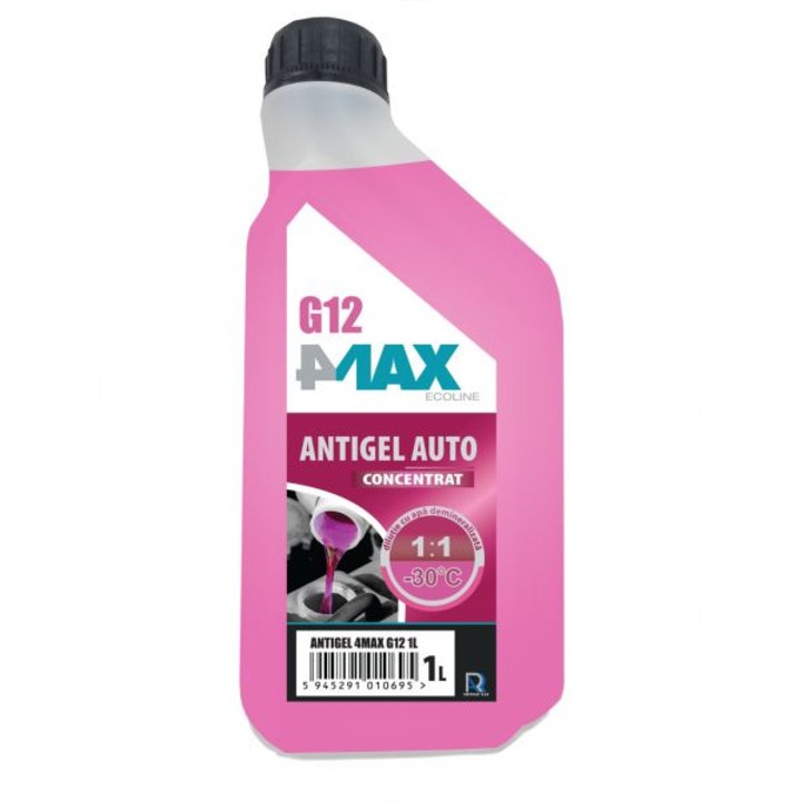 Antigel auto 4MAX G12, rosu, concentrat, 1L, protectie -30°C, compatibil aluminiu si fonta