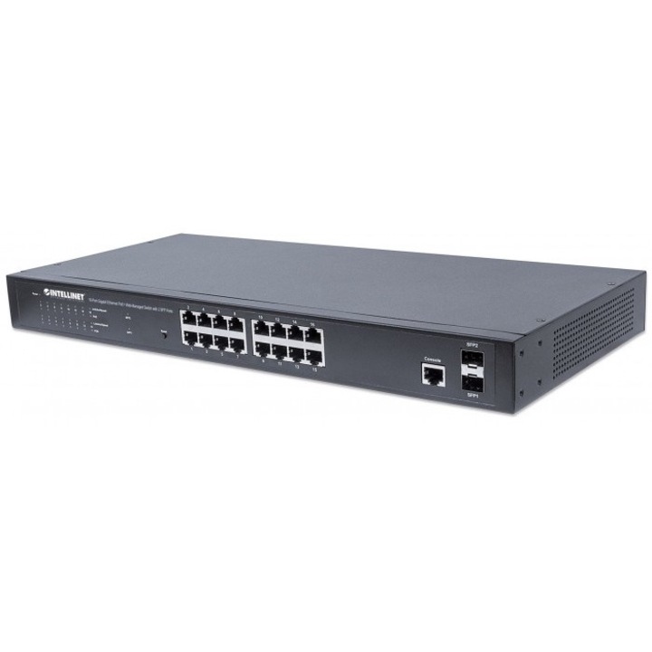 Switch, Intellinet, RJ45, POE, черен