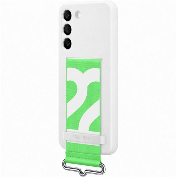 Защитен калъф за Samsung Galaxy S22, Strap Cover, текстил и силикон, бяло-зелен