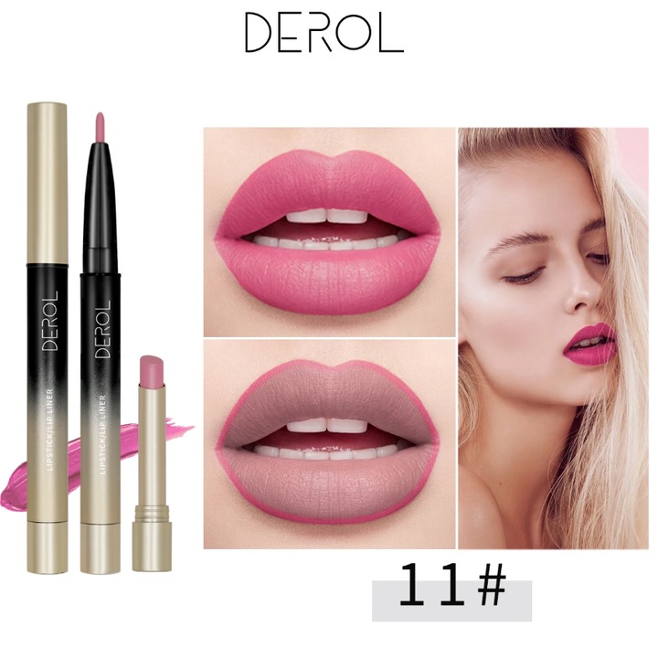 Комплект DEROL, 2 в 1, Червило и молив, розов