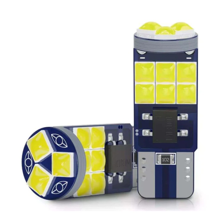 Комплект от 2x T10 LED крушки, W5W, 15 LED SMD, 9 -16V, бяло 6000K, без Canbus грешка, BZRSH