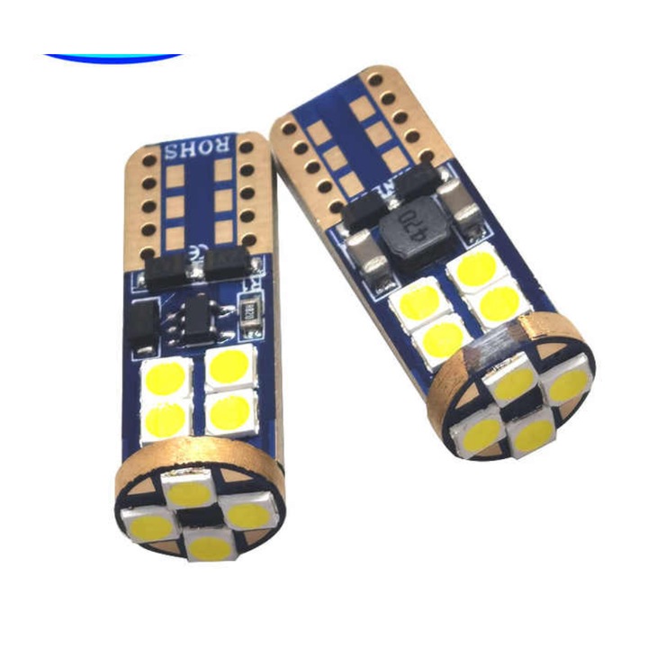 LED крушка T10 W5W BZRSH, 12 LED SMD, 12V, за позиция, плафон, багажник, сигнализация, огледала, амбиент, бяла светлина 6000k