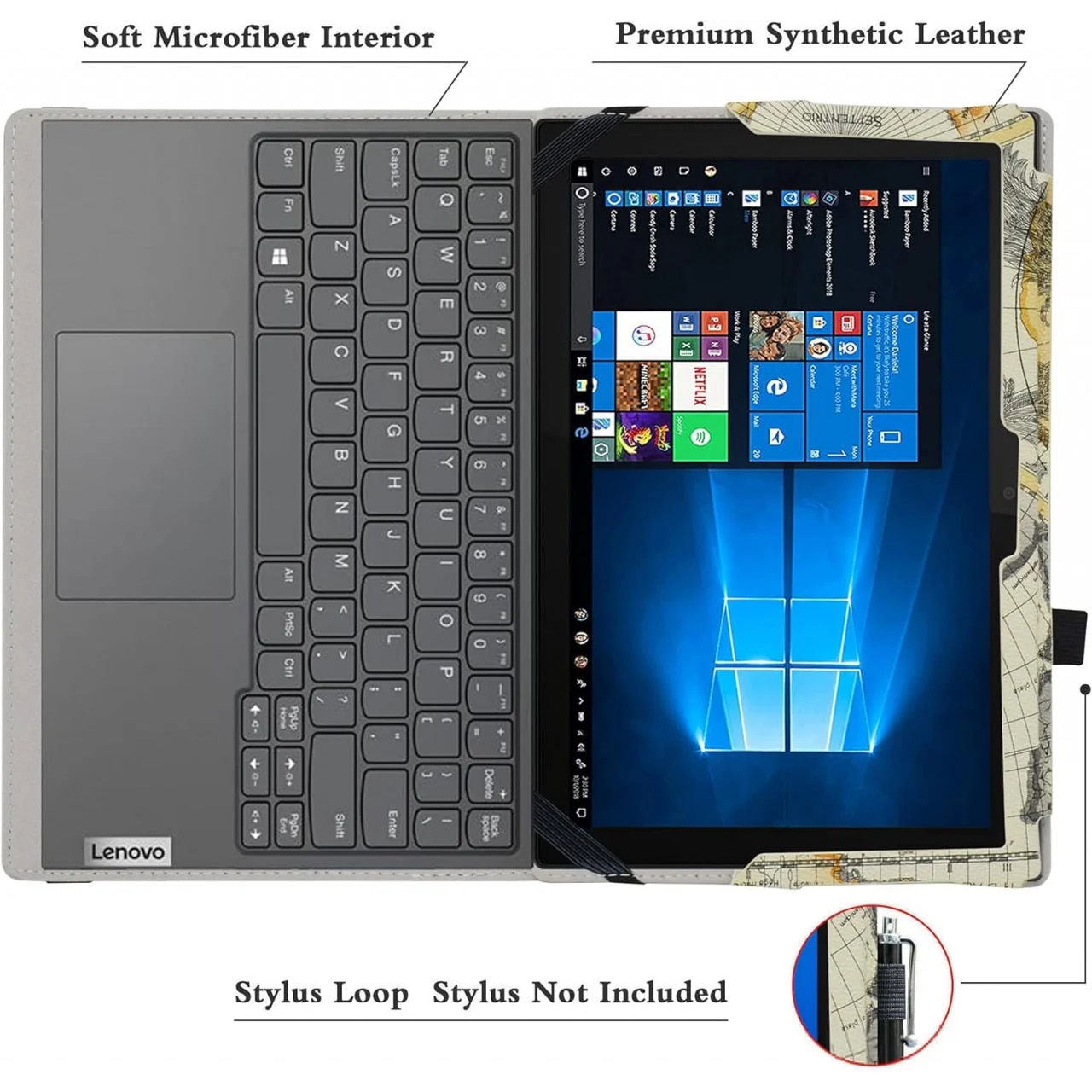 Husa de protectie pentru Lenovo IdeaPad Duet 3i Labanem, piele PU/microfibra, multicolor, 10, 3 inchi