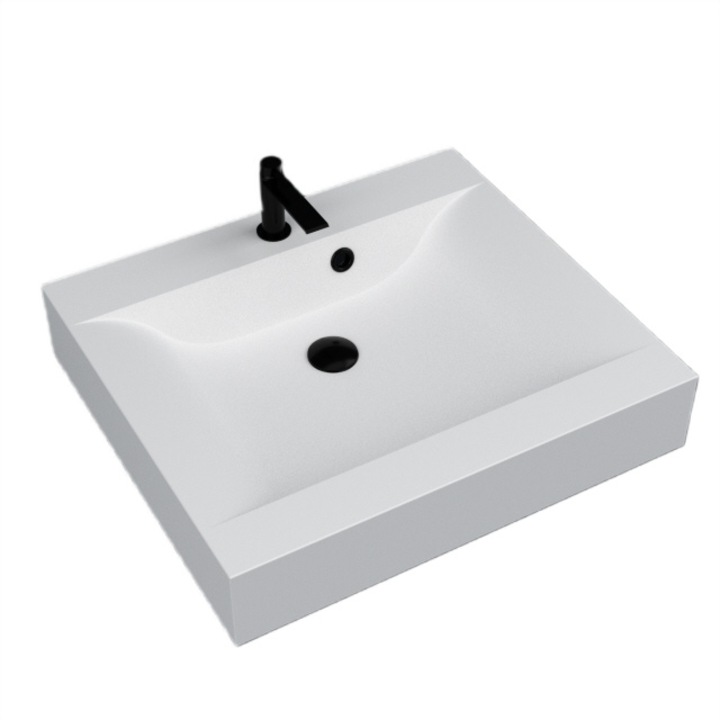 Lavoar de baie din compozit cu kit preaplin si console sustinere 600 x 530 x 100 matte white