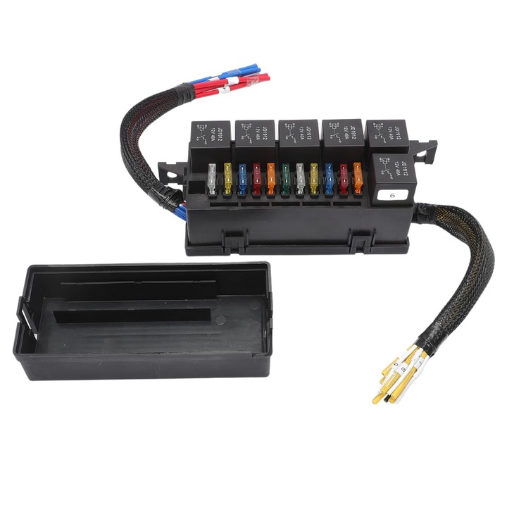 Автомобилни предпазители 12V и комплект релейни кутии, с 6 JD1914 40A 4-пинови релета, 11 ATC/ATO автомобилни предпазители, водоустойчива кутия, против прах, устойчивост на топлина