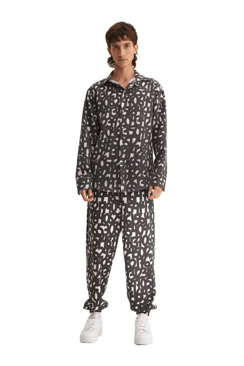 Set Camasa cu maneca lunga si Pantaloni lungi Numbers barbati, mysimplicated, Poliamida, Negru, Negru