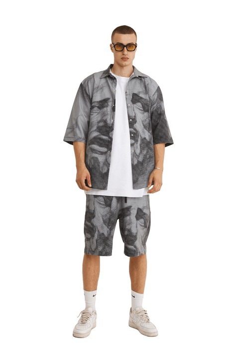 Set Camasa cu maneca scurta si Bermude Grey barbati, mysimplicated, Poliamida, Gri, Gri