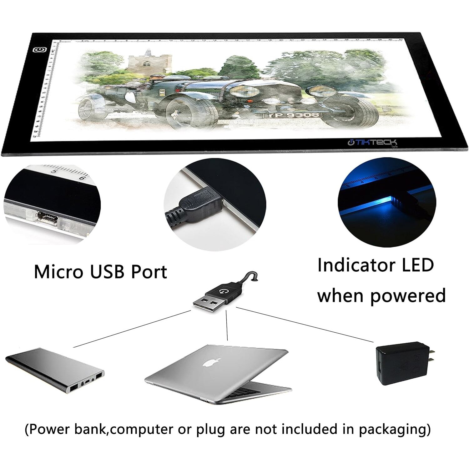 Tableta LED magnetic Grafica A4, Excitat®, include USB, 4 pini ...