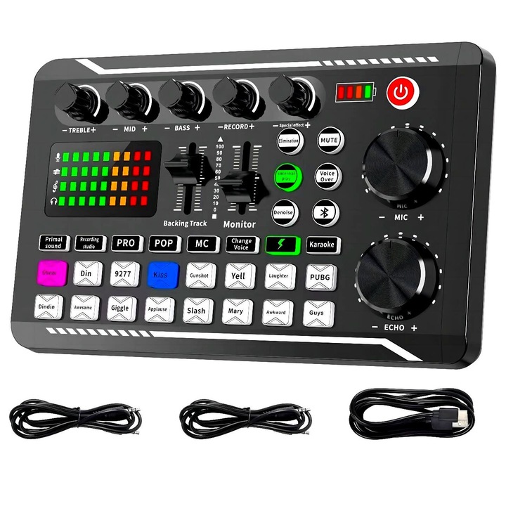 Excitat® Live Streaming külső hangkártya, 18 élő hangeffektus, mikrofon bemenet, Bluetooth vezeték nélküli kíséret, PC-hez, mobiltelefonhoz vagy táblagéphez, fekete