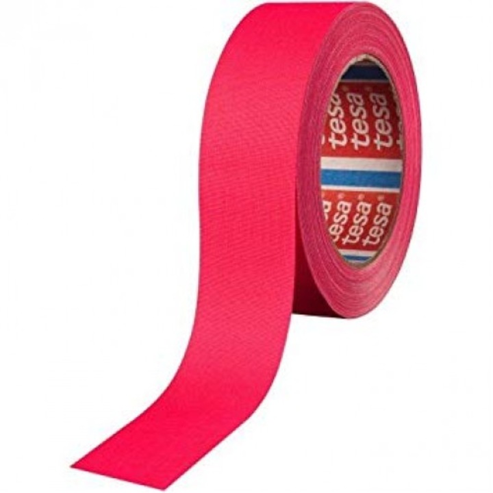 Текстилно тиксо ламинирано с акрилна паста, флуоресцентно розово, 25мх25мм, Tesa