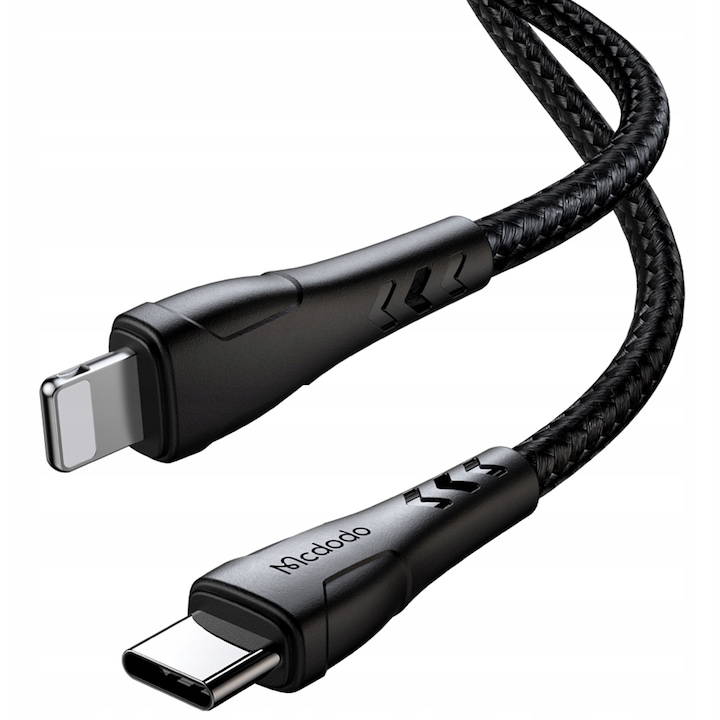 Cablu Date si Incarcare, Mcdodo, Fast Charge Lightning USB-C, incarcare rapida, pentru iPhone 5 / 6 / 7 / 8 / X / XS / XR / SE / 11 / 12 / 13 / 14 / Plus / Pro / Max, 20cm, Negru