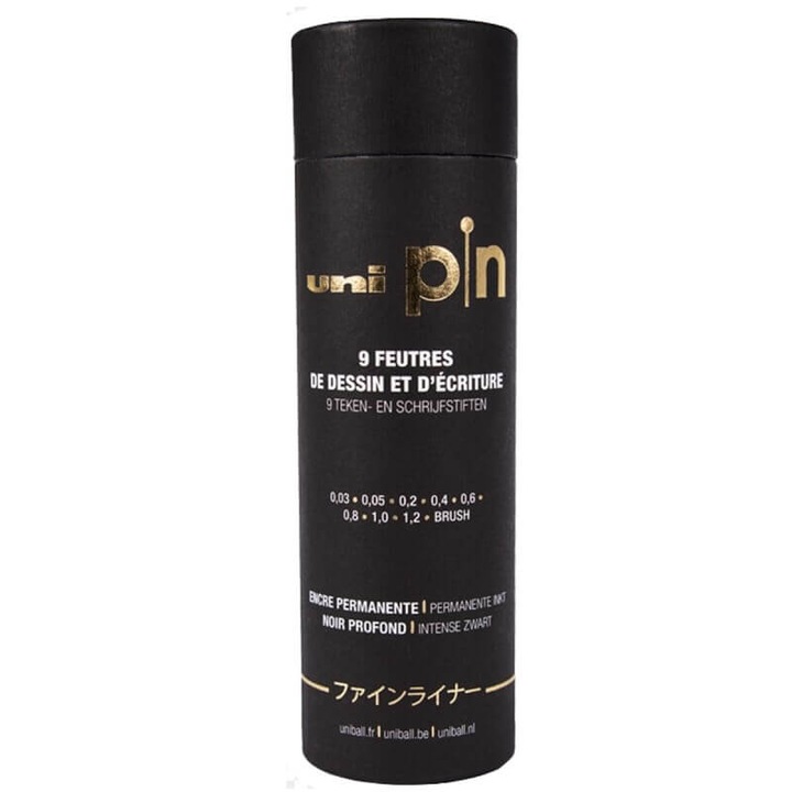 Set 9 linere Uni Pin in cutie cadou cilindrica