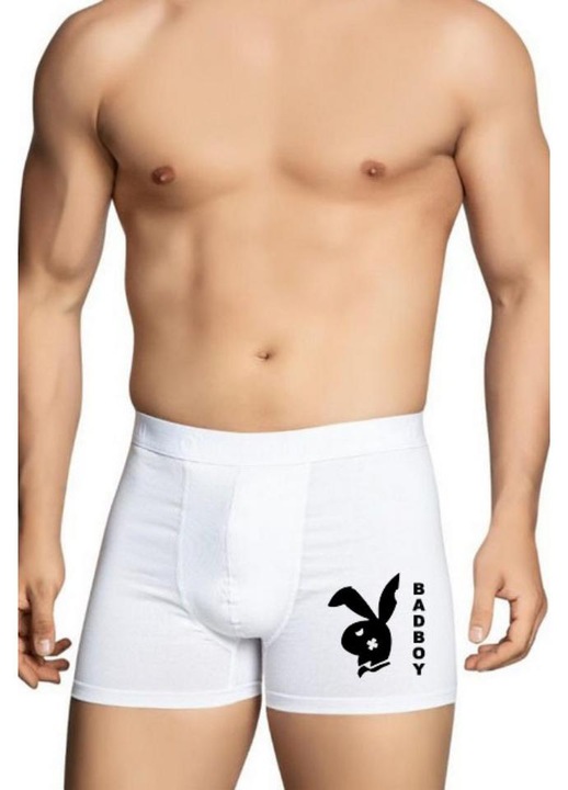 Boxeri barbatesti, personalizat manual BADBOY, Valentine Day cuplu, bumbac/lycra, white