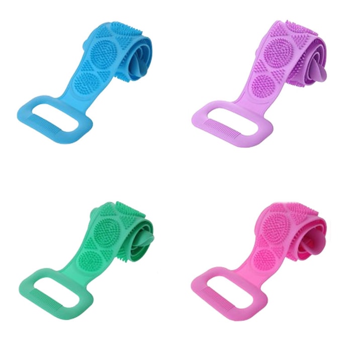 Set 4 Perie pentru corp, JENUOS®, 2in1, pentru curatare spate, silicon, 70 x 9 cm, Multicolor