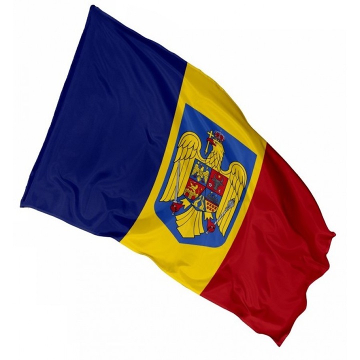 Steag Romania cu Stema Noua, Acvila cu Coroana de Otel, dimensiune 150x90cm, poliester, Vision XXI