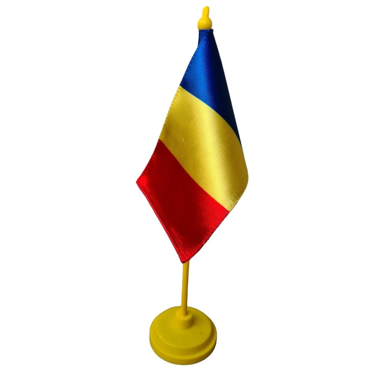 Steag tip drapel tricolor Romania, cu suport de plastic pentru birou
