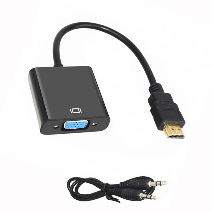 Adaptor, convertor semnal HDMI (digital) la VGA (analog) HDMI A tata la VGA mama - fara sunet, unidirectional suport HDPC, cablu adaptor audio si video, negru