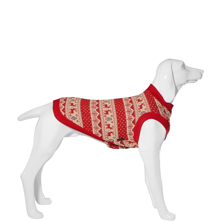 Pulover rosu tricotat pentru caine talie mica, medie, size l