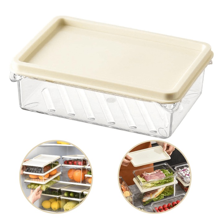 Cutie de depozitare Salestore.ro® din plastic PP cu capac, transparent pentru frigider, stocare convenabila, 20 x 13, 5 x 5, 5 cm